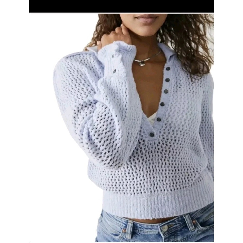 Free People Care Snowdrift Periwinkle Ice Henley Pullover Size XS